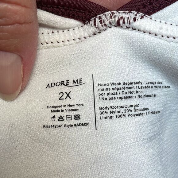 Adore Me Swim Top, Cut Off, Burgundy, cream, 2X - Picture 8 of 9